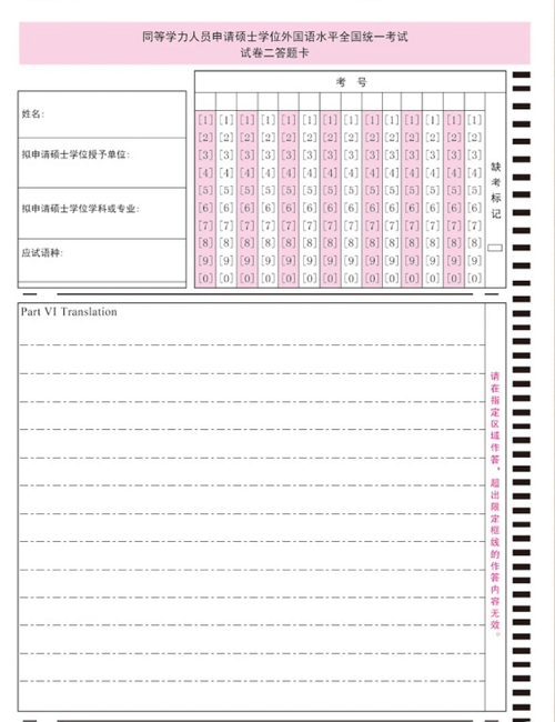 同等學力英語-客觀題答題卡-正面